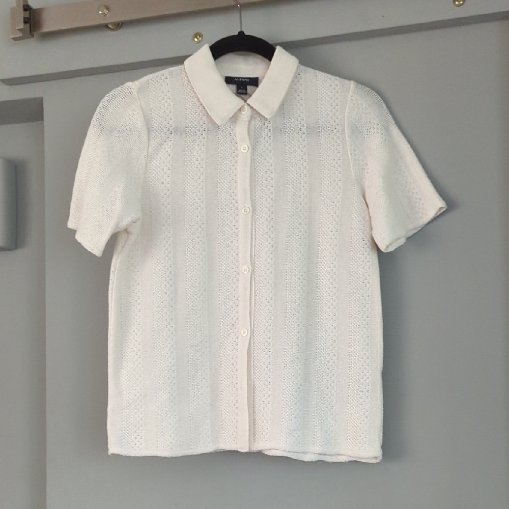 Alfani White Textured Knit Top